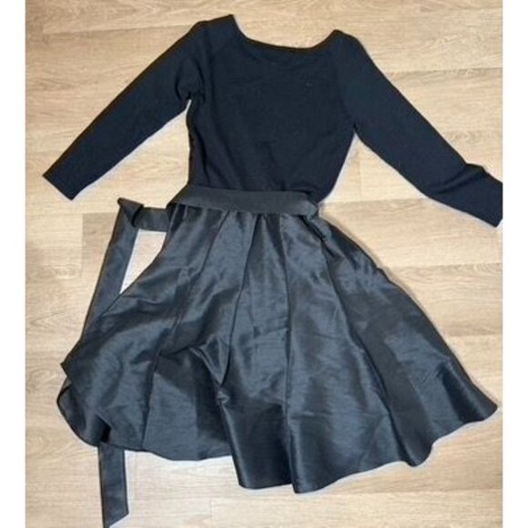 Anthropologie Maeve Black 3/4 Sleeve Fit & Flare Dress‎ With Satin Waist Tie - Picture 7 of 8